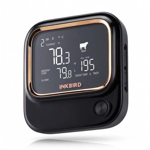 Thermomètre numérique pour viande et barbecue avec 4 sondes, Wi-Fi 2,4 GHz et Bluetooth, batterie 2500 mAh, sondes en acier inoxydable, noir