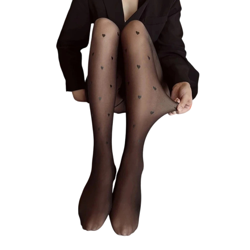 Thick Black Women's Tights with Hearts Ankle Length Warm Tights for 15–20 °C Stylish Tights for Spring and Autumn