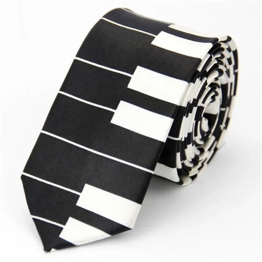Thin Unisex Tie with Piano Motif 145 x 5 cm Stylish Music Tie Modern Narrow Tie Elegant Accessory for Musicians, Concerts and Formal Events