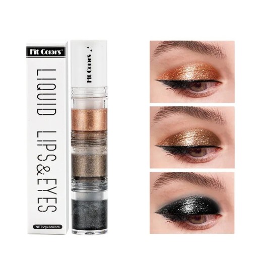 Three-Part Liquid Eyeshadows 3 Shades in One Shimmering Pearlescent and Smoky Effect Long-Lasting Shine