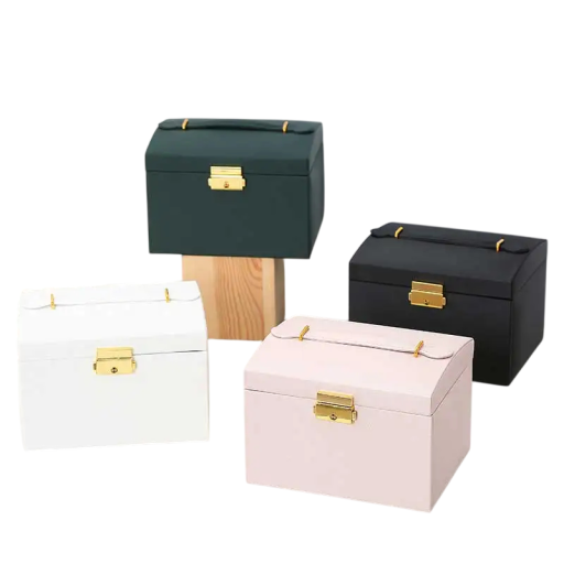 Three-Tier Jewellery Box with Drawers and Organiser for Rings, Earrings and Necklaces 17.5 × 13.5 × 12.5 cm in Faux Leather Multicoloured