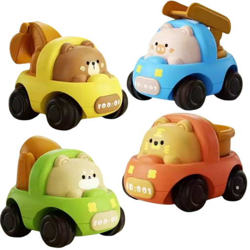 Tierisches Konstruktionsauto für Kinder Rückziehmechanismus Keine Batterien 4 Varianten: Bär, Schwein, Welpe, Tiger