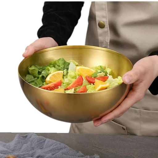 Tigela de aço inoxidável dourada para salada 9,3 x 20 cm Tigela de servir elegante para a cozinha Tigela de design para fruta e legumes Decoração de mesa