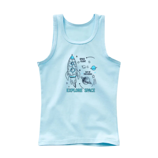 Tílho de algodão para crianças com estampado de foguete espacial Camiseta de uma só cor sem mangas com decote redondo Top de verão
