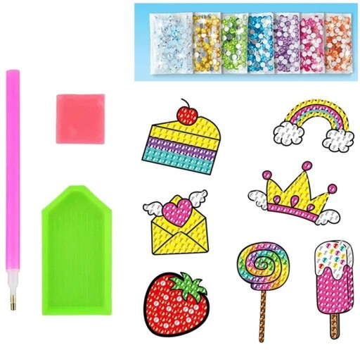 Timanttiset tarrat Makeiset ja satumaiset aiheet 12 kpl luova setti värikkäitä kiviä kuvien tekemiseen lapsille