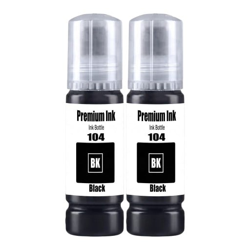 Tinte 104 Set 2 Stück Für Epson EcoTank ET-2821 ET-2825 ET-2826 ET-2830 Fläschchen 2x 70 ml Auf Wasserbasis Schwarz