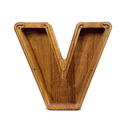Tirelire en bois lettre V 18 cm de hauteur 2,8 cm de largeur Partie en plastique transparent Tirelire décorative