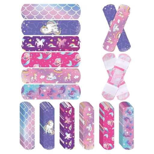 Tiritas 72 x 19 mm 60 uds Tiritas impermeables para niños Motivos coloridos Unicornios Princesas Tratamiento de heridas leves Puericultura