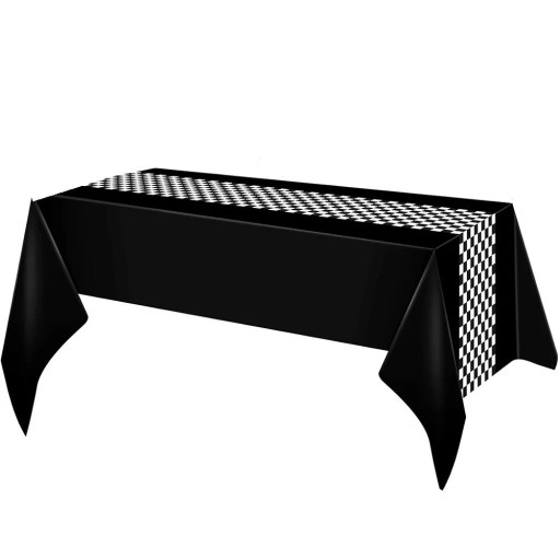Tischdecke 137 x 274 cm Schwarze Tischdecke mit Schachbrettmuster in der Mitte Rennparty Dekoration für Geburtstage Motorsport Motiv