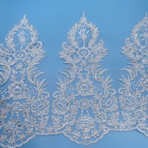 Tissu décoratif pailleté avec bordure en dentelle 36 cm x 91 cm Tissu en polyester scintillant pour la couture, la décoration de vêtements, les costumes et les décorations