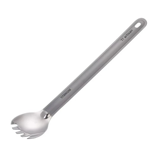 Titanium Spoon with Long Handle and Fork Ultraleight Camping Cutlery from Titanium Silver Portable Travel Spoon for Camping