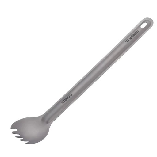 Titanium Spoon with Long Handle and Fork Ultralight Camping Cutlery from Titanium Silver Portable Travel Spoon for Camping