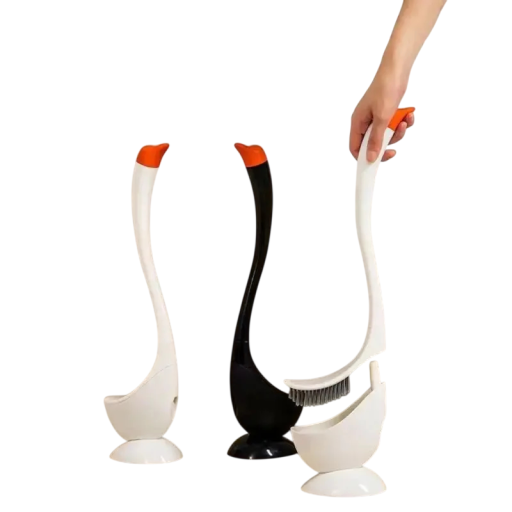 Toaletní kartáč s držákem tvar labutě dlouhá rukojeť výška 45 cm šířka 14 cm husté štětiny kartáč na WC čištění koupelny