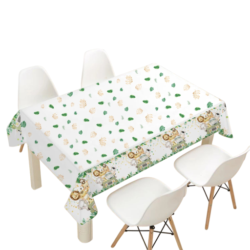 Toalha de mesa desenhada 220x130 cm com animais da selva safari toalha descartável de poliéster para festas de aniversário de crianças decoração para bebés