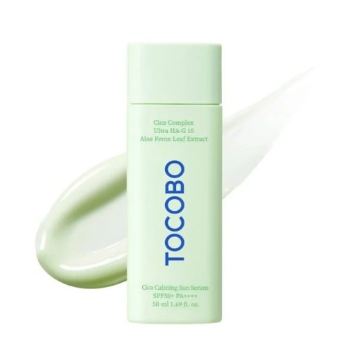 TOCOBO Cica Calming Sun Serum serumul de protecție solară calmant SPF 50+ PA++++ 50 ml cu complex cica Ultra HA-G 10 și aloe ferox verde