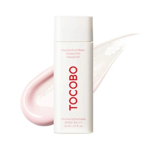 TOCOBO Vita Tone Up Sun Cream creme solar iluminador SPF 50+ PA++++ 50 ml com vitamina B12 e B3 essência hidratante rosa