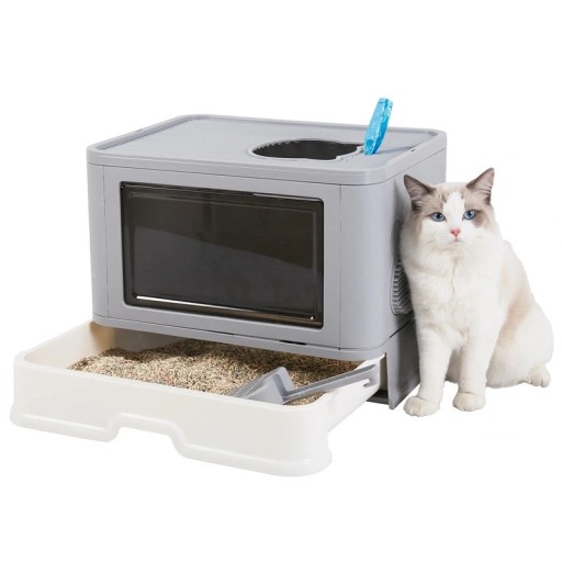 Toilette per gatti pieghevole 50 x 38 x 37 cm Toilette in plastica chiusa con ingresso frontale e uscita superiore Raspino massaggiante Privacy per gatti