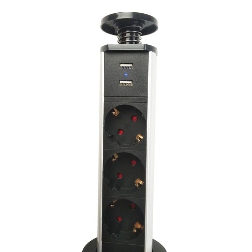 Tomada deslizante 2x USB, 3x tomada 1,9 m