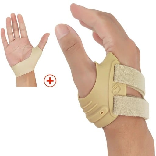 Tommelortose til højre hånd fikseringsbandage med metalstøtte størrelse M håndledsomkreds 18-21 cm elastisk materiale til stabilisering af tommelfinger