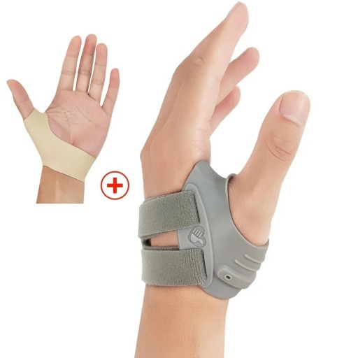 Tommelortose til venstre hånd med fastgøringsbandage og metalstøtte størrelse L håndled 20-24 cm elastisk materiale til stabilisering af tommelfinger