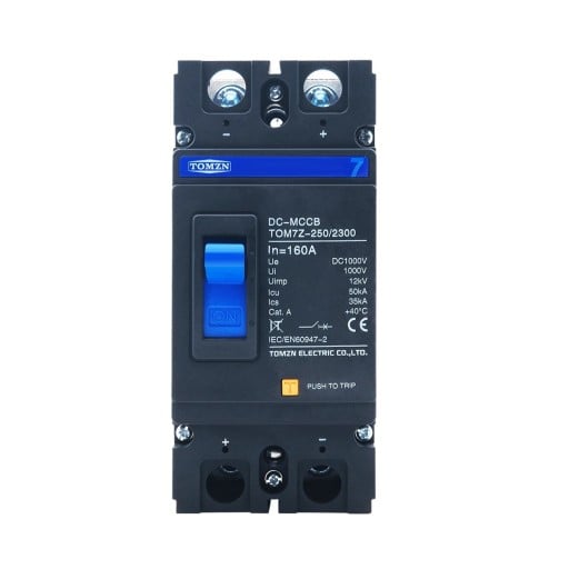 TOMZN 2P DC 1000 V MCCB napsolar biztosíték 160 A 82 x 166 mm préselt ház túlterhelés elleni védelem biztonságos tápellátás vezérlése FV rendszerekhez