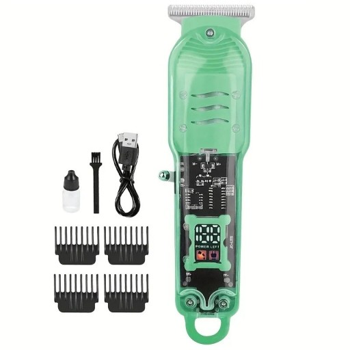 Tondeuse à cheveux électrique professionnelle corps transparent chargement USB écran numérique coupe précise tondeuse pour hommes usage domestique