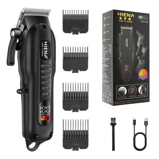 Tondeuse à cheveux et à barbe avec écran LCD 16,6 cm chargement USB lames en acier 4 accessoires noire pour coupe à domicile