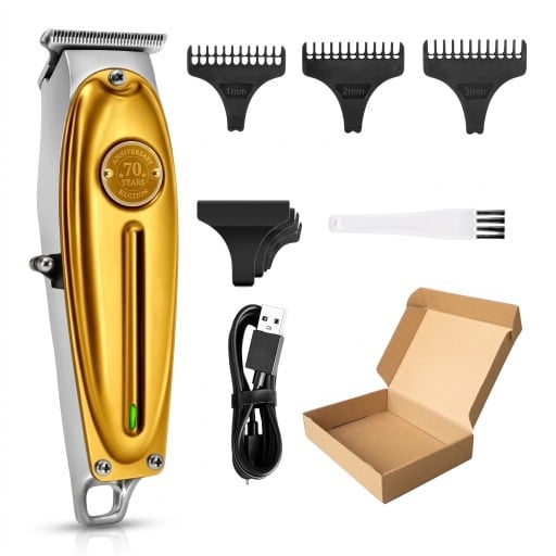 Tondeuse à cheveux et à barbe pour hommes Tondeuse de finition En métal 16 x 4 cm 1400 mAh Autonomie 180 minutes 3 peignes 1–3 mm