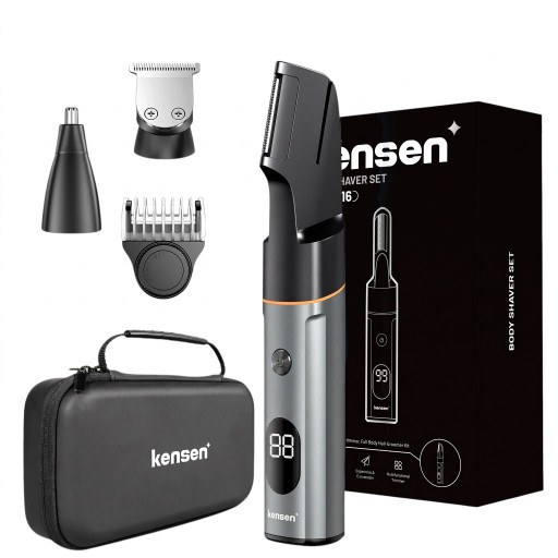 Tondeuse à poils corporels pour hommes 3 en 1 Tondeuse à barbe et à poils de nez Étanche IPX6 Autonomie de 90 minutes Grise Rasoir corporel