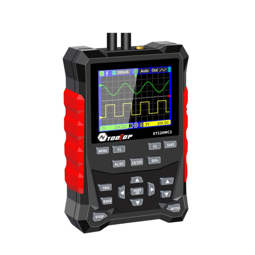 TOOLTOP ET120MC2 kétsávos digitális oszcilloszkóp 120MHz 500MSa/s jelgenerátor mini kézi hordozható oszcilloszkóp 2024