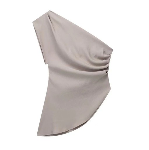 Top Asimmetrico Donna con Un Manica Elegante Top per la Città Taglio Irregolare Blusa Moda per la Sera Abbigliamento Femminile Sexy Moderno