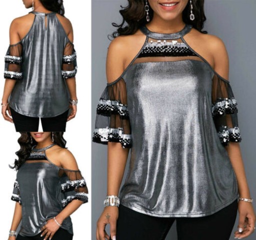 Top brilhante feminino prateado