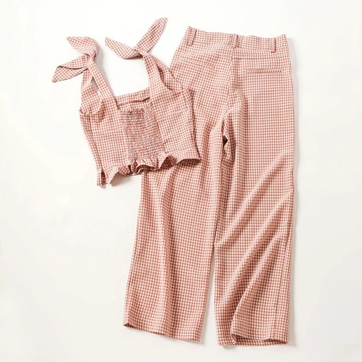 Top corto a quadri da donna e pantaloni B1224