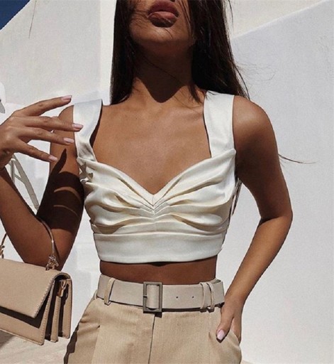 Top corto in satin da donna con scollatura profonda