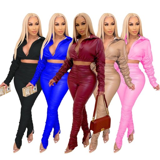 Top court en cuir pour femmes et pantalon