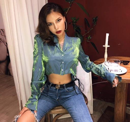 Top crop da donna blu