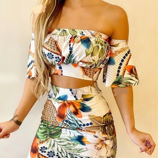 Top crop feminino e saia B1292