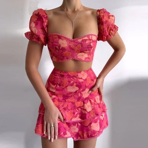 Top crop feminino e saia B902