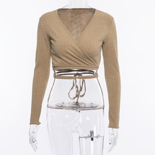 Top cropped de malha para senhora com mangas longas