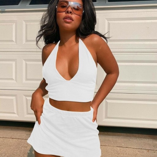 Top cropped e saia femininos B993