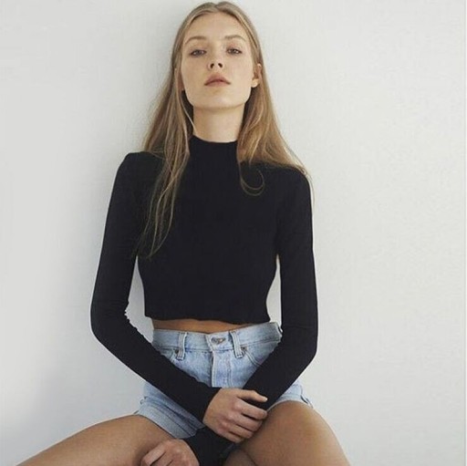 Top cropped feminino com mangas longas A1354