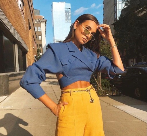 Top cropped feminino de manga longa azul