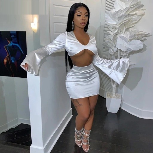 Top cropped feminino e saia B1208