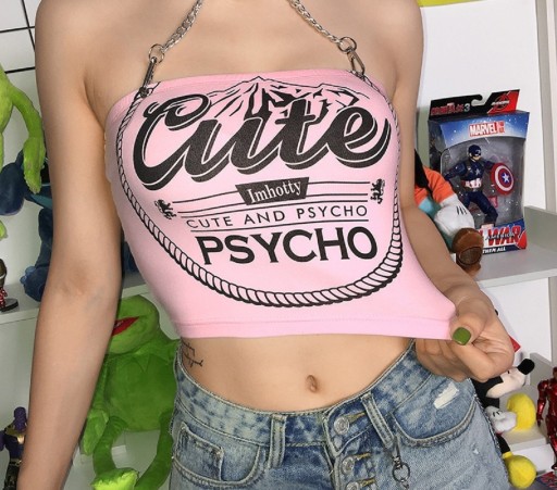 Top cropped rosa para mulheres com correntes