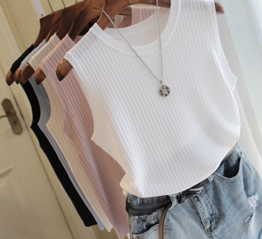 Top da donna lavorato a maglia senza maniche