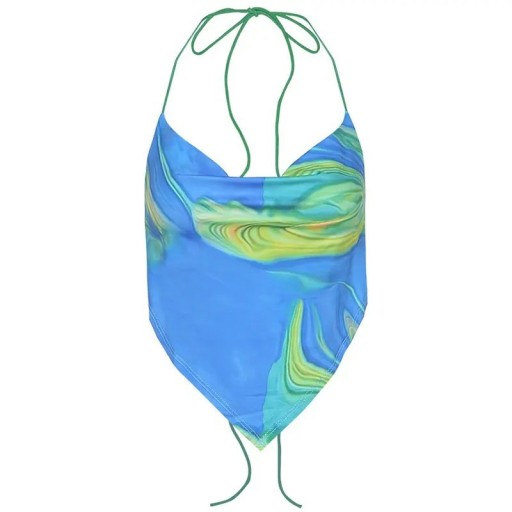 Top damă crop simplu cu marmorat Decolteu în V Bretele subțiri la gât Poliester spandex