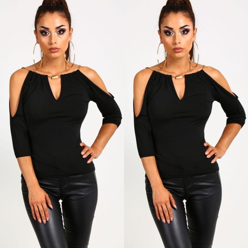 Top de mujer con hombros descubiertos, color negro