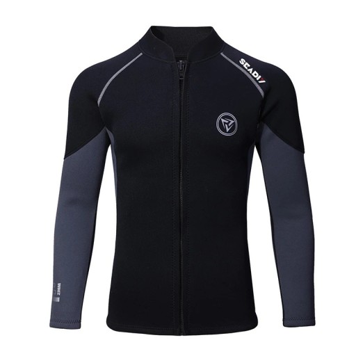 Top de neopreno para hombre de 2 mm con mangas largas y cremallera frontal para natación, surf y otras actividades acuáticas en negro