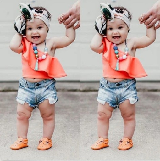 Top e calções de ganga para menina L1405