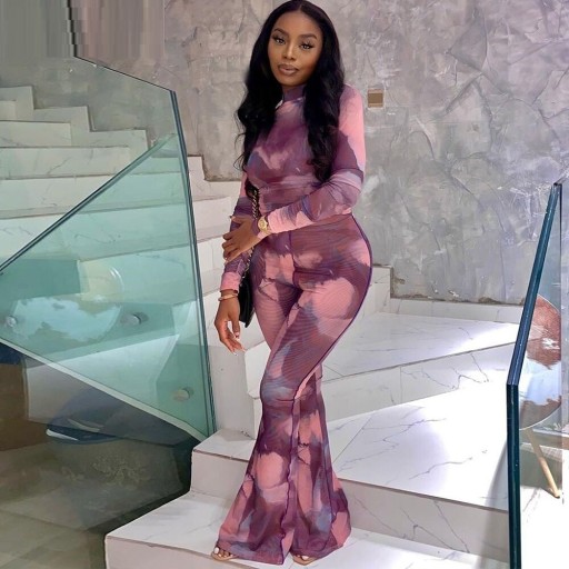 Top feminino de manga longa e calças B1279